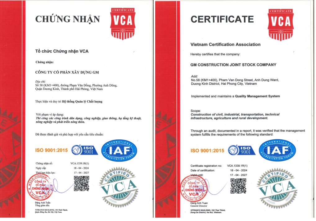 Chứng nhận Hệ thống Quản lý Môi trường theo tiêu chuẩn ISO 14001:2015 & Hệ thống Quản lý Chất lượng theo tiêu chuẩn ISO 9001:2015 